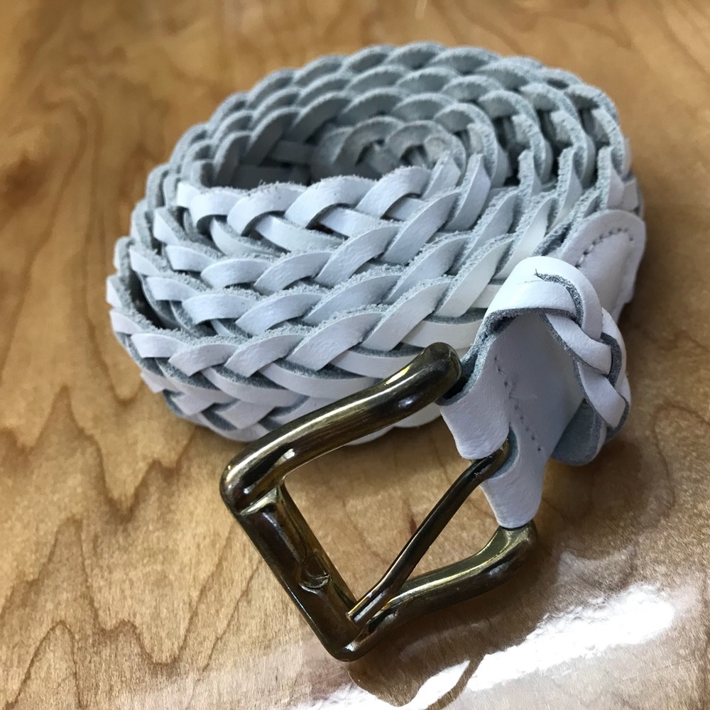 White leather weave belt